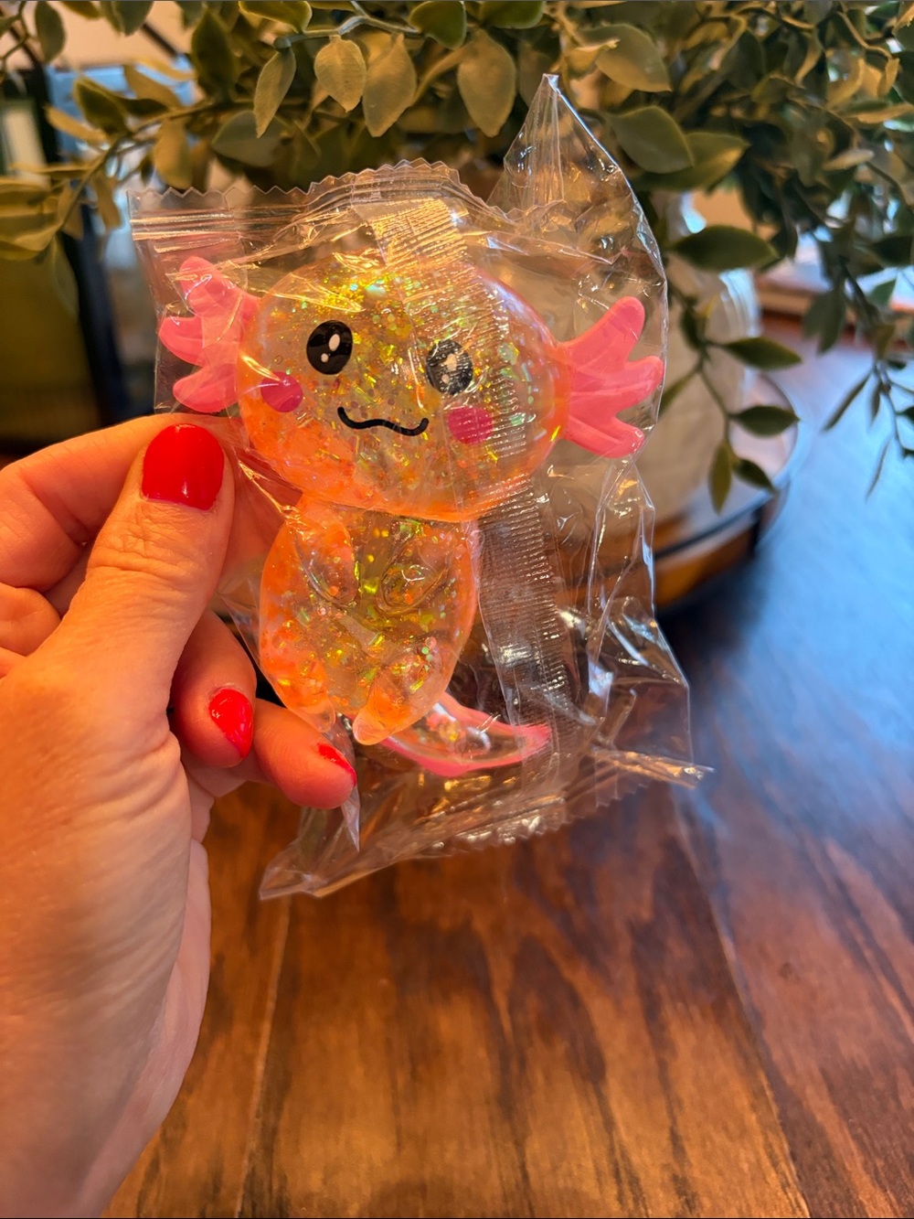Axolotl squishy - bright orange and pink glitter - brand new